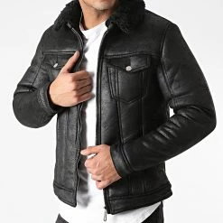 Remise ✨ Veste Zippée Slim Fit Col Fourrure 214 Noir de MTX 🌟