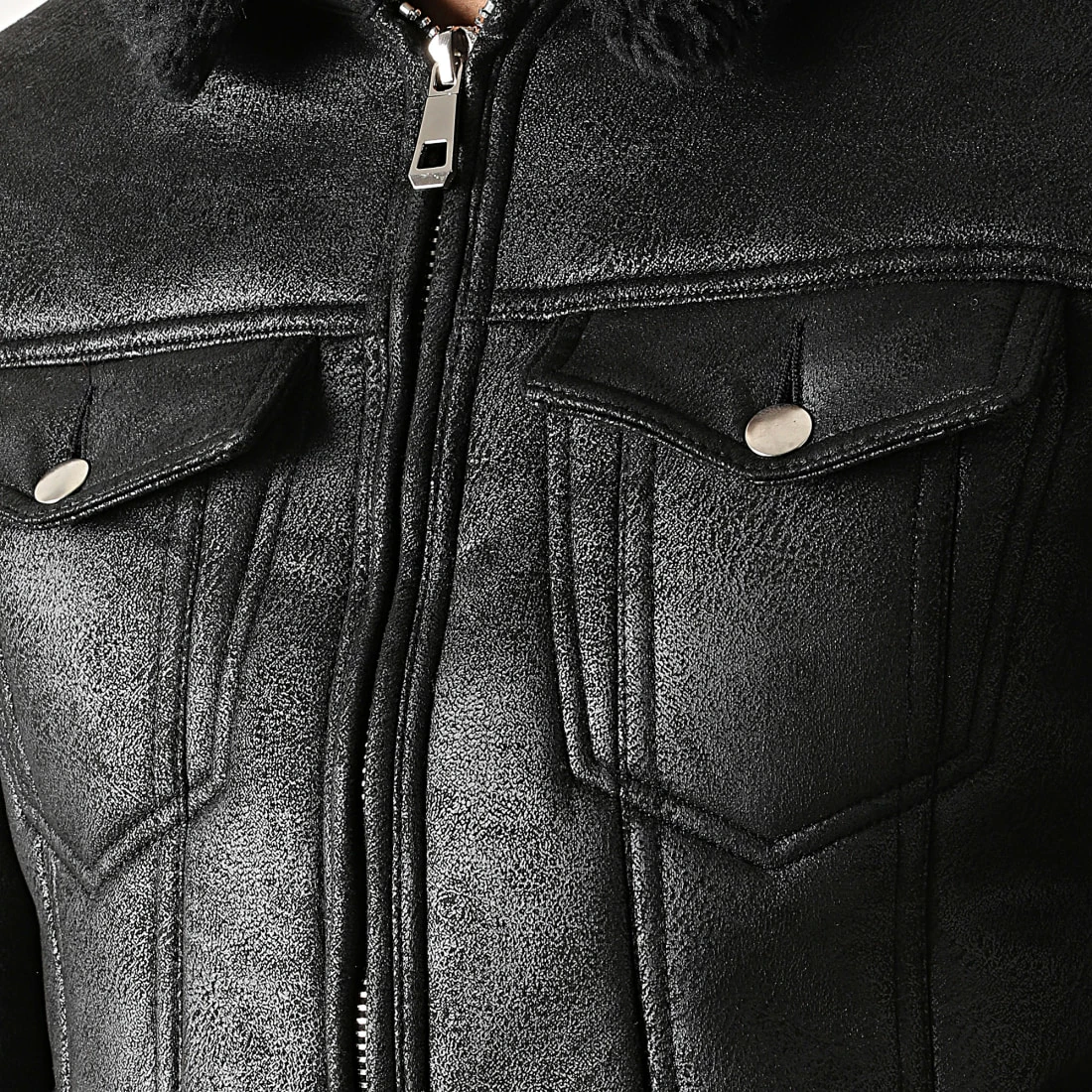 Remise ✨ Veste Zippée Slim Fit Col Fourrure 214 Noir de MTX 🌟 – Image 2
