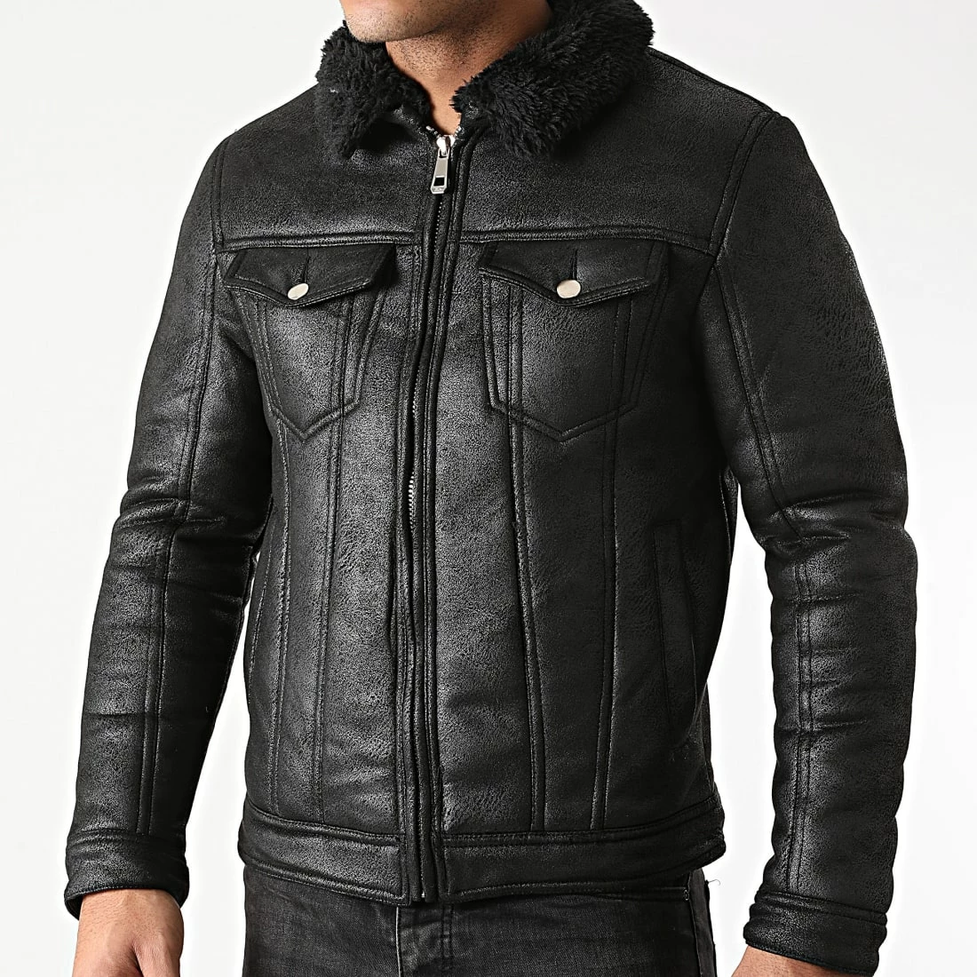 Remise ✨ Veste Zippée Slim Fit Col Fourrure 214 Noir de MTX 🌟 – Image 3