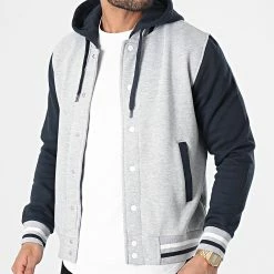 Remise 👏 Veste Teddy A Capuche 4003 Gris Chiné Bleu Marine de MTX 🤩