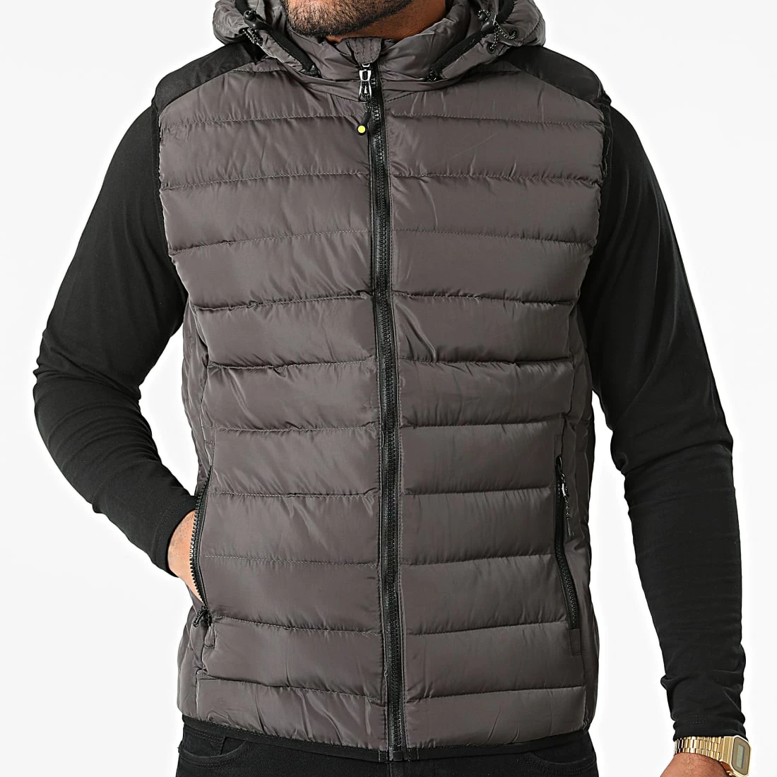 Nouveau ✨ Doudoune Capuche Sans Manches 1206 Gris Anthracite de MTX ⭐ – Image 3