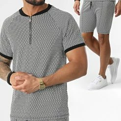 Remise 🎁 Ensemble Tee 👕 Shirt Short Jogging C5751 Blanc Noir de MTX ❤️
