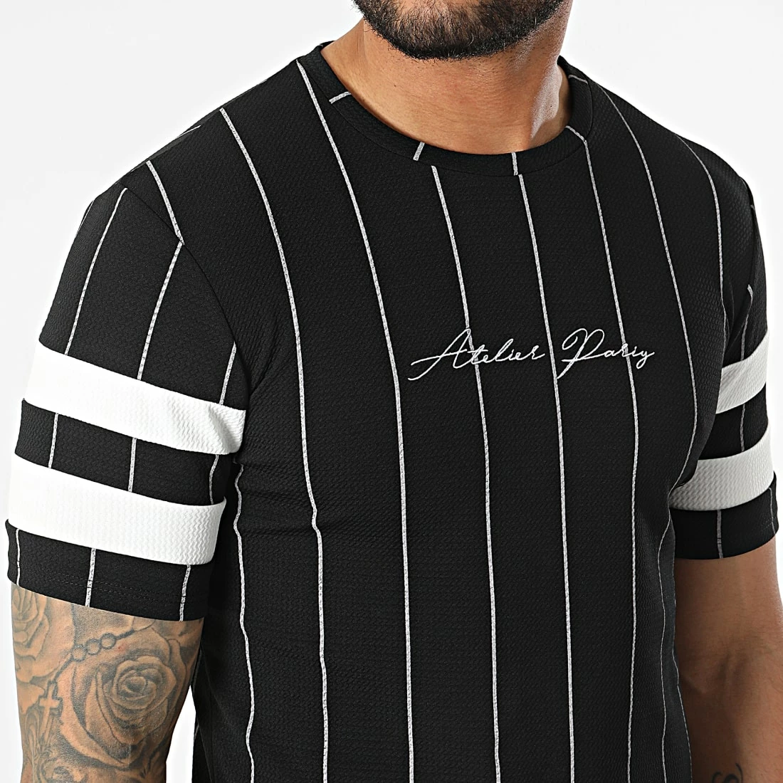 Sortie 🎉 Tee 👕 Shirt Oversize A Rayures C5678 Noir de MTX 😍 – Image 2