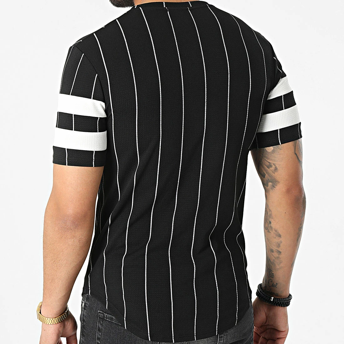 Sortie 🎉 Tee 👕 Shirt Oversize A Rayures C5678 Noir de MTX 😍 – Image 4