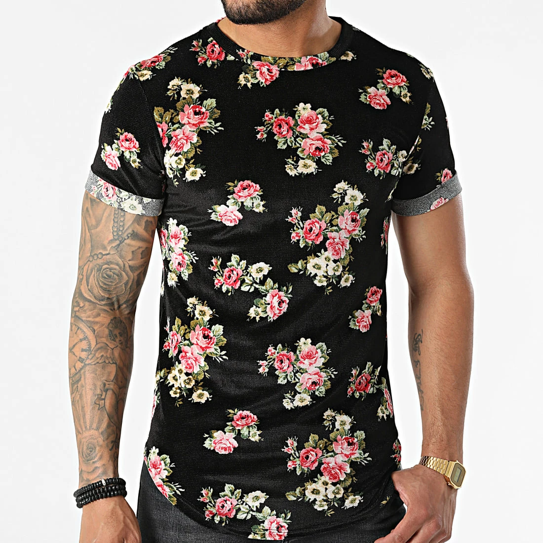 Le moins cher 🧨 Tee 👚 Shirt Oversize U1147 Noir Floral de MTX ✔️