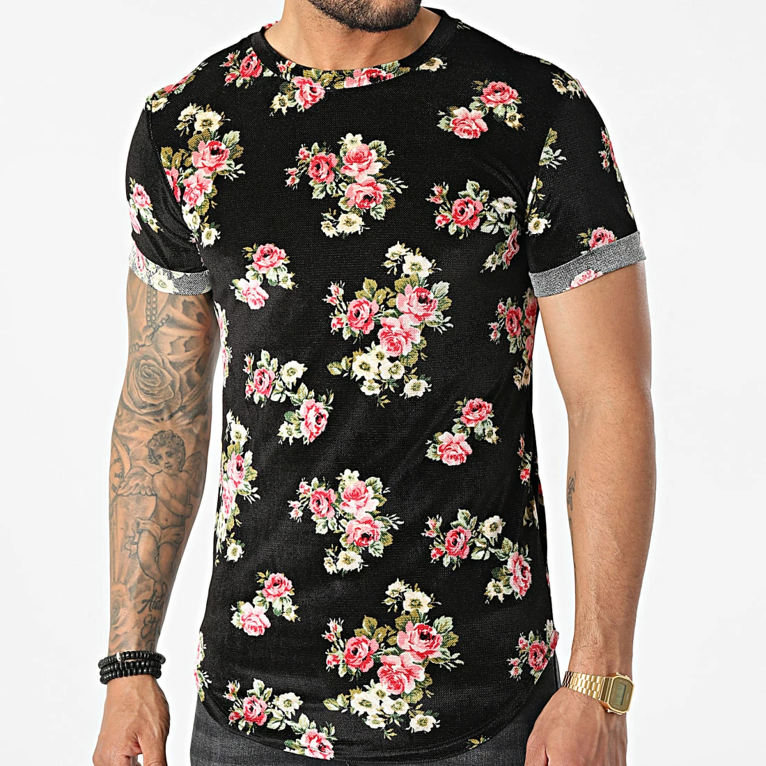 Le moins cher 🧨 Tee 👚 Shirt Oversize U1147 Noir Floral de MTX ✔️ – Image 3