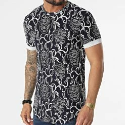 Remise 😀 Tee 👕 Shirt Oversize U1148 Bleu Marine Blanc de MTX 🔥