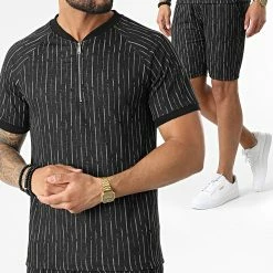 Meilleur prix ❤️ Ensemble Tee 👚 Shirt Col Zippé Et Short Jogging C5749 Noir de MTX 👍