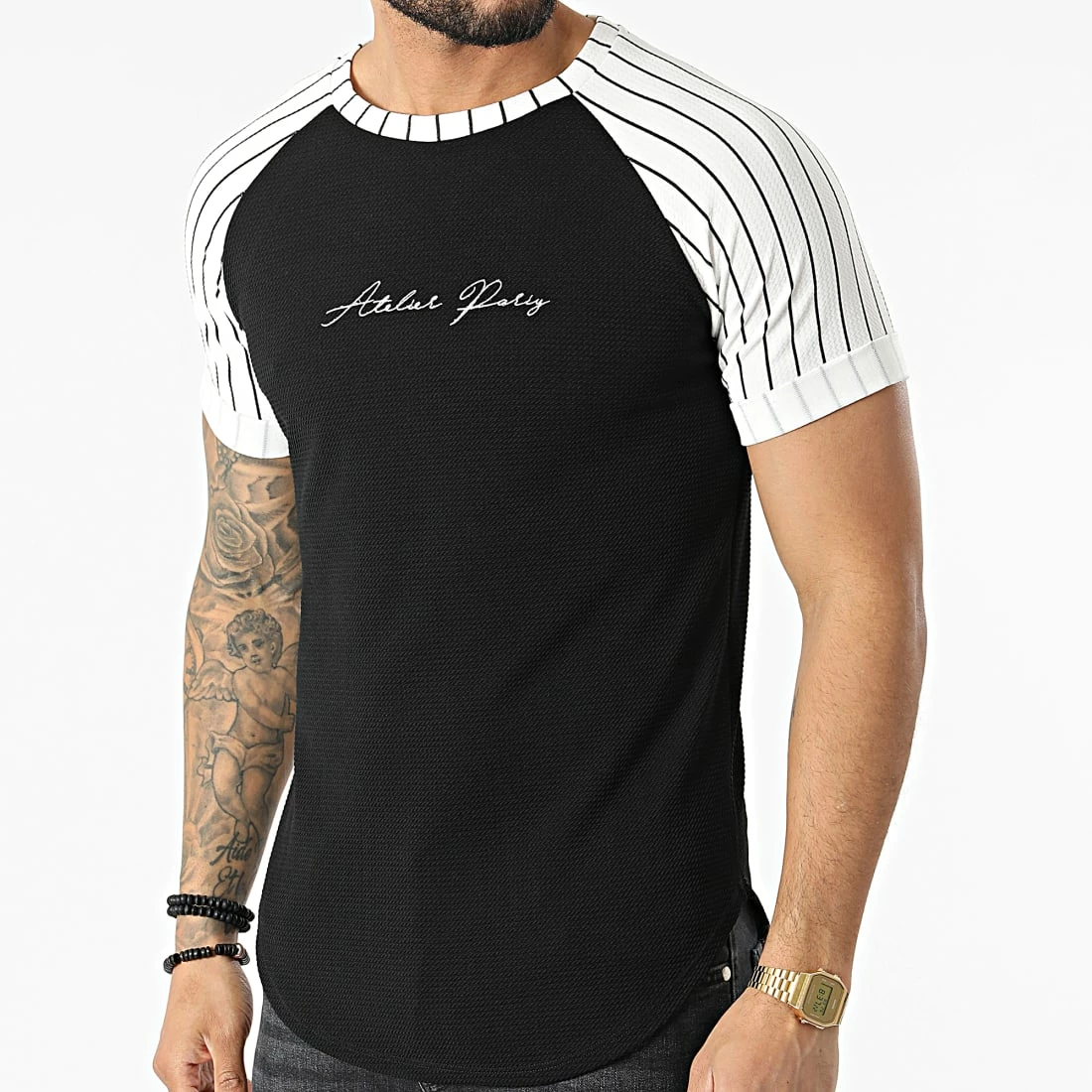 Meilleure affaire 🔔 Tee 👚 Shirt Oversize C5677 Noir Blanc de MTX ⭐