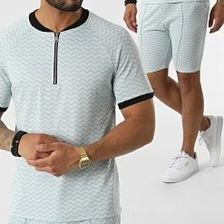 Grosses soldes 🔥 Ensemble Tee 👕 Shirt Col Zippé Short Jogging C5843-C8151 Noir Gris Anthracite de MTX ✨