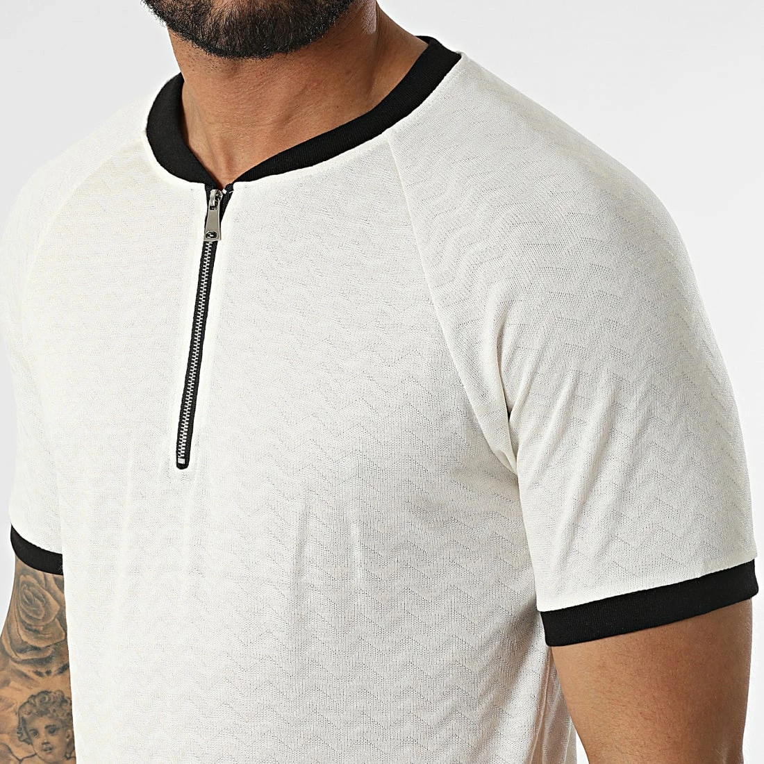 Offres 👍 Ensemble Tee 👚 Shirt Col Zippé Short Jogging C5843-C8151 Beige Clair de MTX 🤩 – Image 2