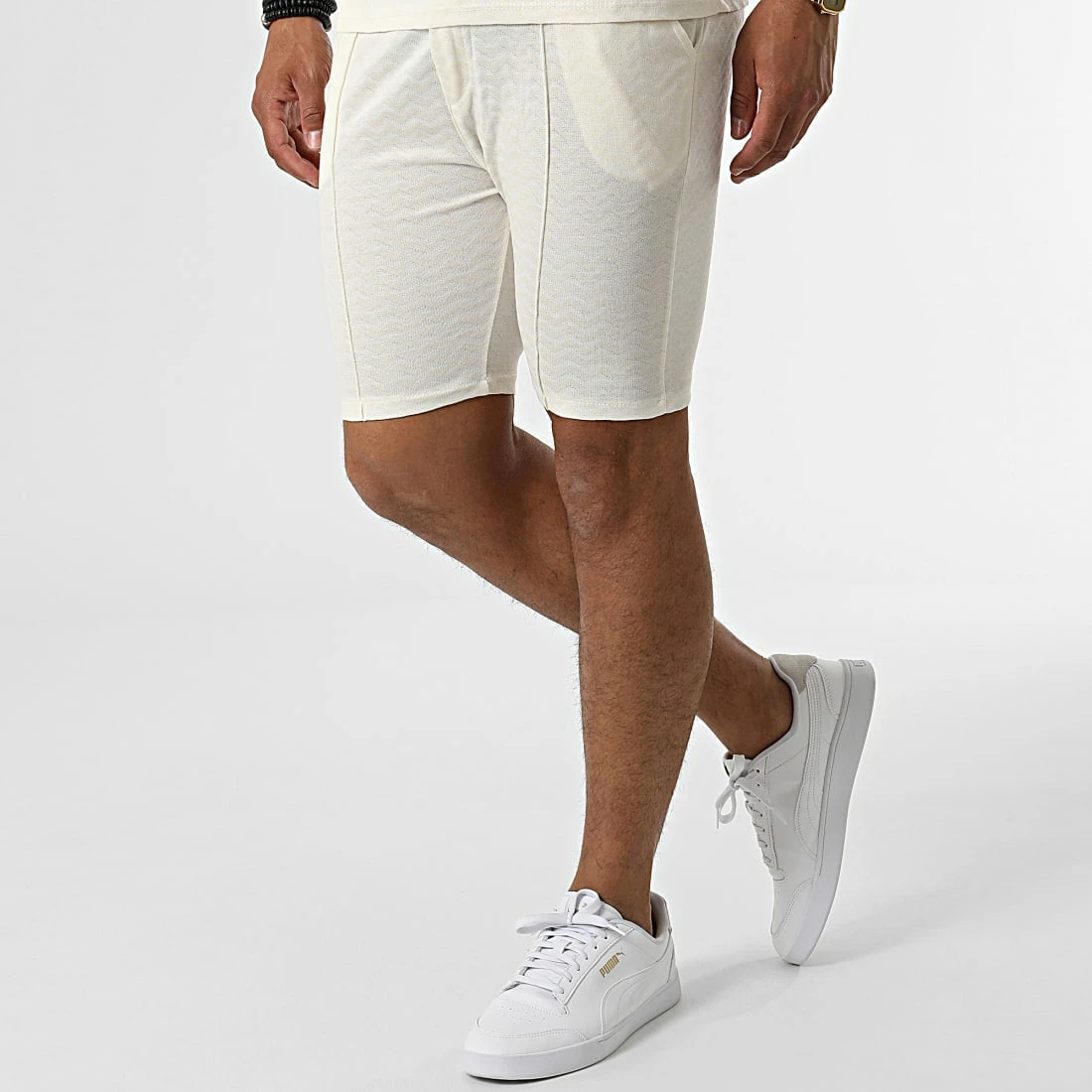 Offres 👍 Ensemble Tee 👚 Shirt Col Zippé Short Jogging C5843-C8151 Beige Clair de MTX 🤩 – Image 4