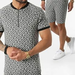 Nouveau 🔥 Ensemble Tee 👚 Shirt Col Zippé Short Jogging C5839-C8149 Gris de MTX 🧨