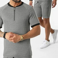 De gros ✔️ Ensemble Tee 👕 Shirt Col Zippé Short Jogging C5840-C8150 Gris de MTX 🛒
