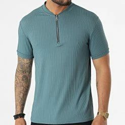 Offres 🔥 Tee 👕 Shirt Col Zippé C5760 Vert de MTX ❤️