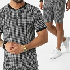 Acheter ❤️ Ensemble Tee 👚 Shirt Col Zippé Short Jogging C5845-C8153 Noir de MTX ❤️