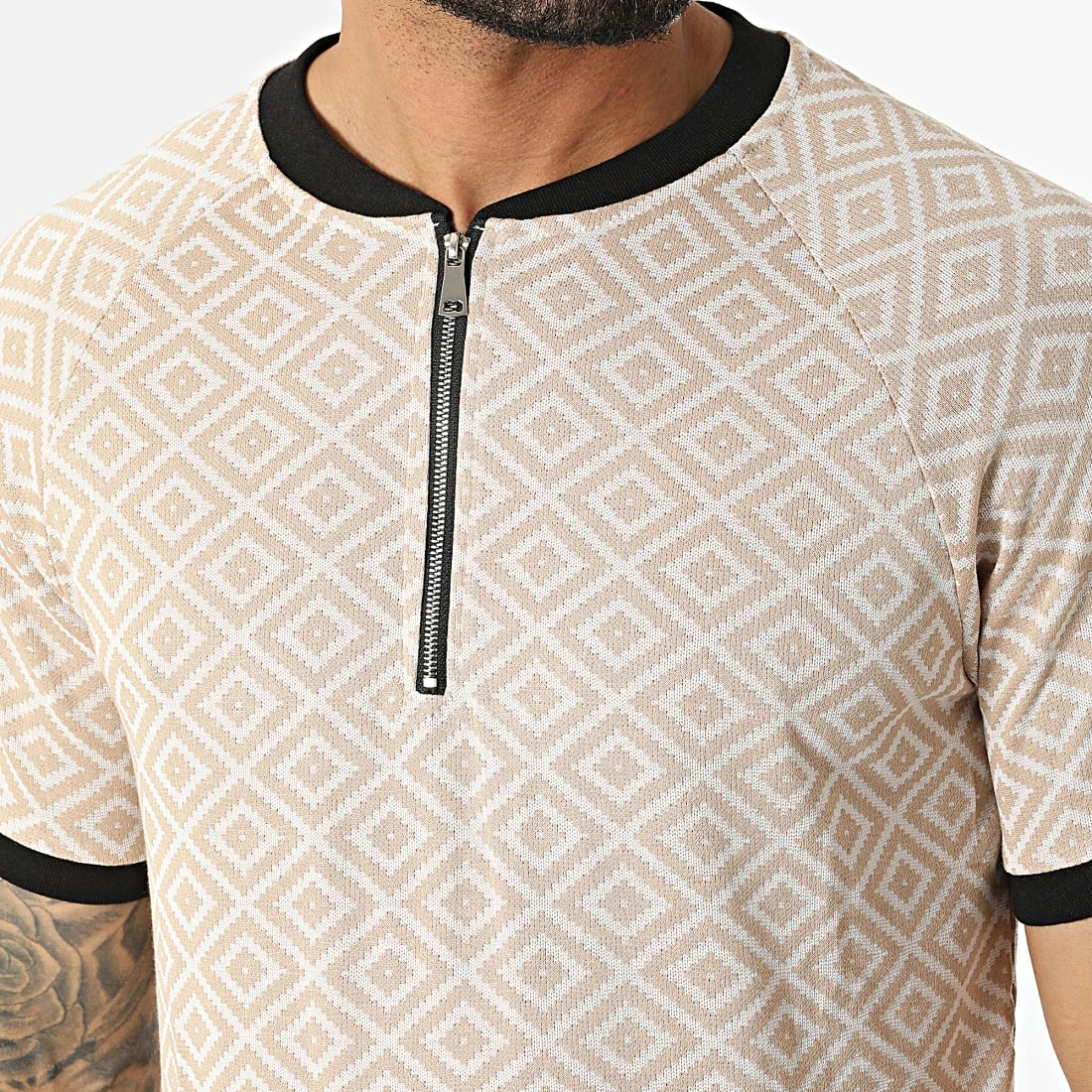 Offres ✔️ Ensemble Tee 👕 Shirt Col Zippé Short Jogging C5846-C8152 Beige de MTX 🔥 – Image 2