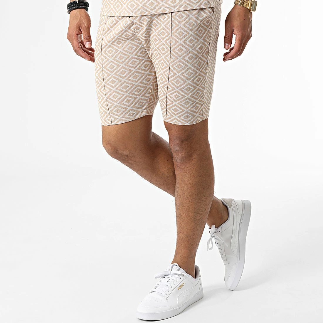 Offres ✔️ Ensemble Tee 👕 Shirt Col Zippé Short Jogging C5846-C8152 Beige de MTX 🔥 – Image 4