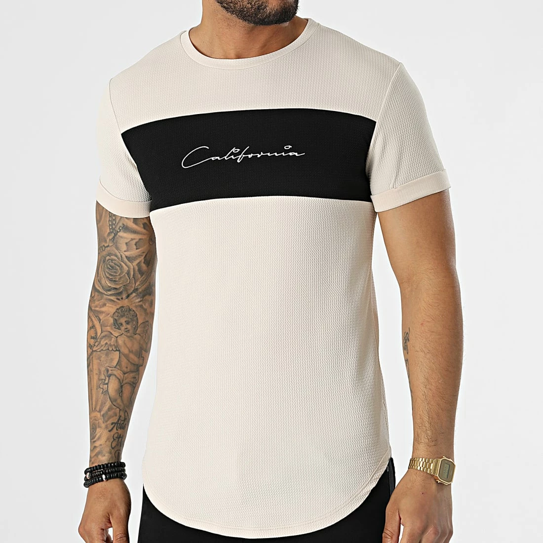 Meilleure vente 🌟 Tee 👚 Shirt Oversize C5776 Beige Noir de MTX 😀