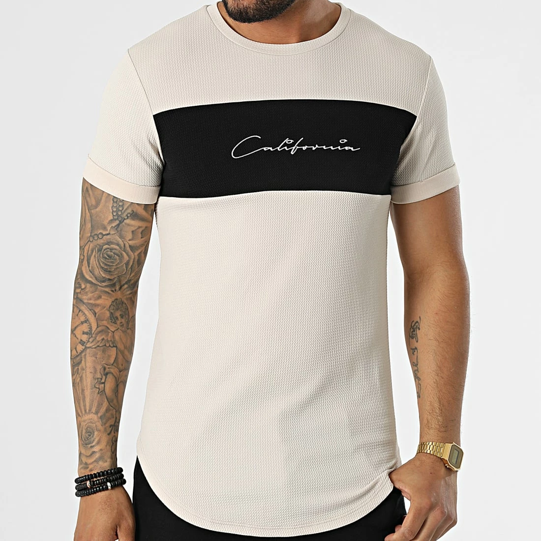 Meilleure vente 🌟 Tee 👚 Shirt Oversize C5776 Beige Noir de MTX 😀 – Image 3