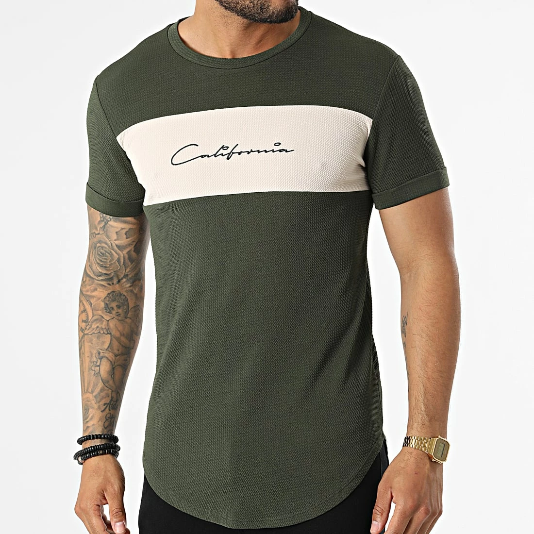 Vente flash 🤩 Tee 👚 Shirt Oversize C5776 Vert Kaki Beige de MTX 😍