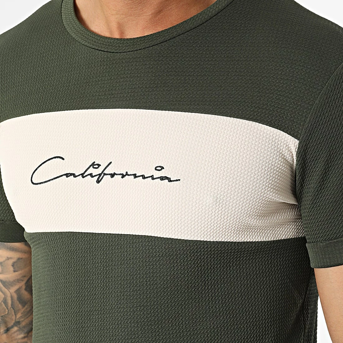 Vente flash 🤩 Tee 👚 Shirt Oversize C5776 Vert Kaki Beige de MTX 😍 – Image 2