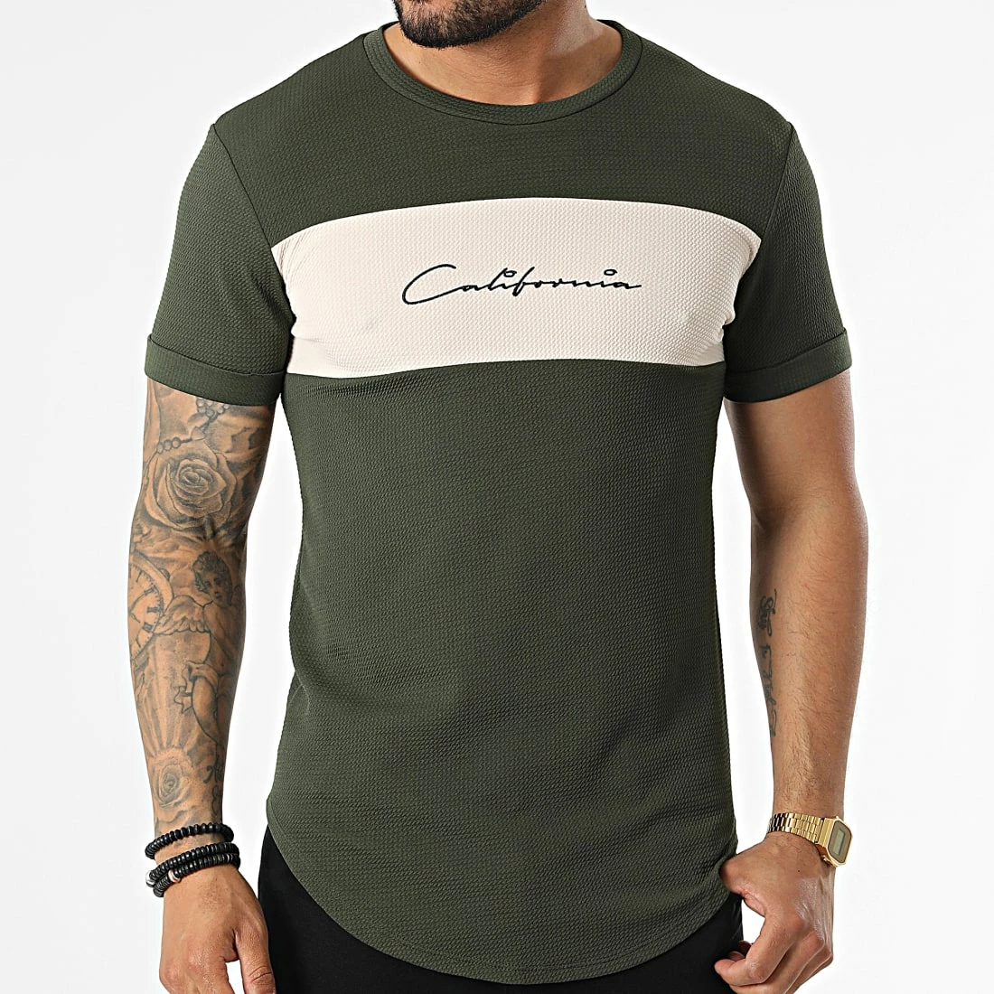 Vente flash 🤩 Tee 👚 Shirt Oversize C5776 Vert Kaki Beige de MTX 😍 – Image 3