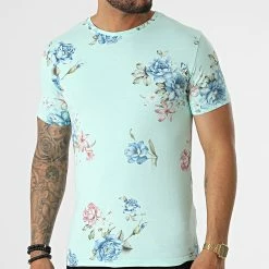 Grosses soldes ⭐ Tee 👚 Shirt TM0449 Turquoise Floral de MTX 🔔