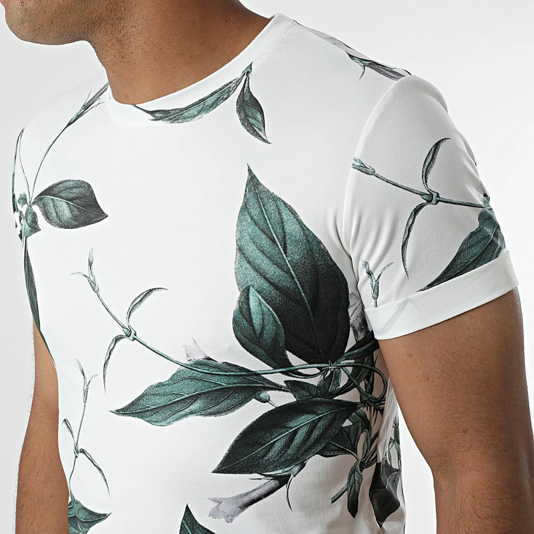 Tout neuf ⌛ Tee 👕 Shirt Oversize U9478 Blanc Vert Floral de MTX ✔️ – Image 2