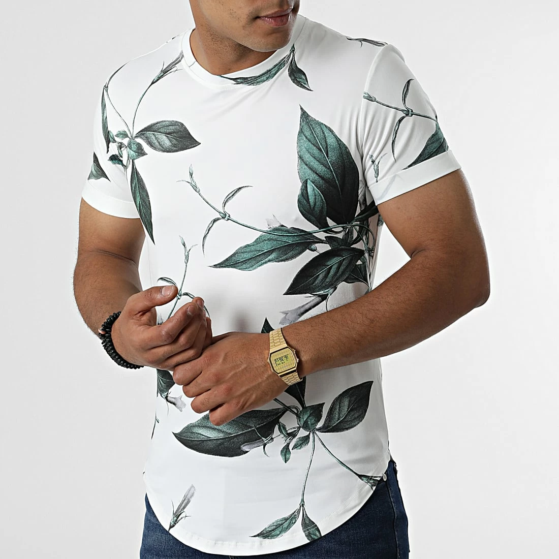 Tout neuf ⌛ Tee 👕 Shirt Oversize U9478 Blanc Vert Floral de MTX ✔️ – Image 3