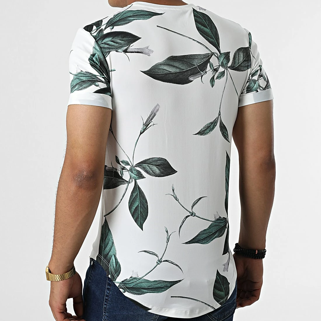 Tout neuf ⌛ Tee 👕 Shirt Oversize U9478 Blanc Vert Floral de MTX ✔️ – Image 4