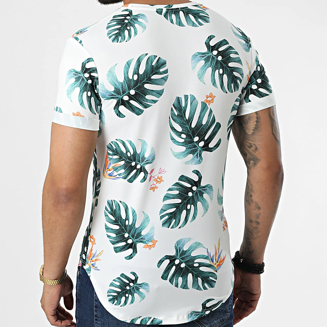 Tout neuf 👏 Tee 👕 Shirt Oversize U9475 Blanc Vert Floral de MTX 🔥 – Image 4