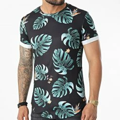 Top 10 🧨 Tee 👕 Shirt Oversize U9475 Noir Vert Floral de MTX ✔️