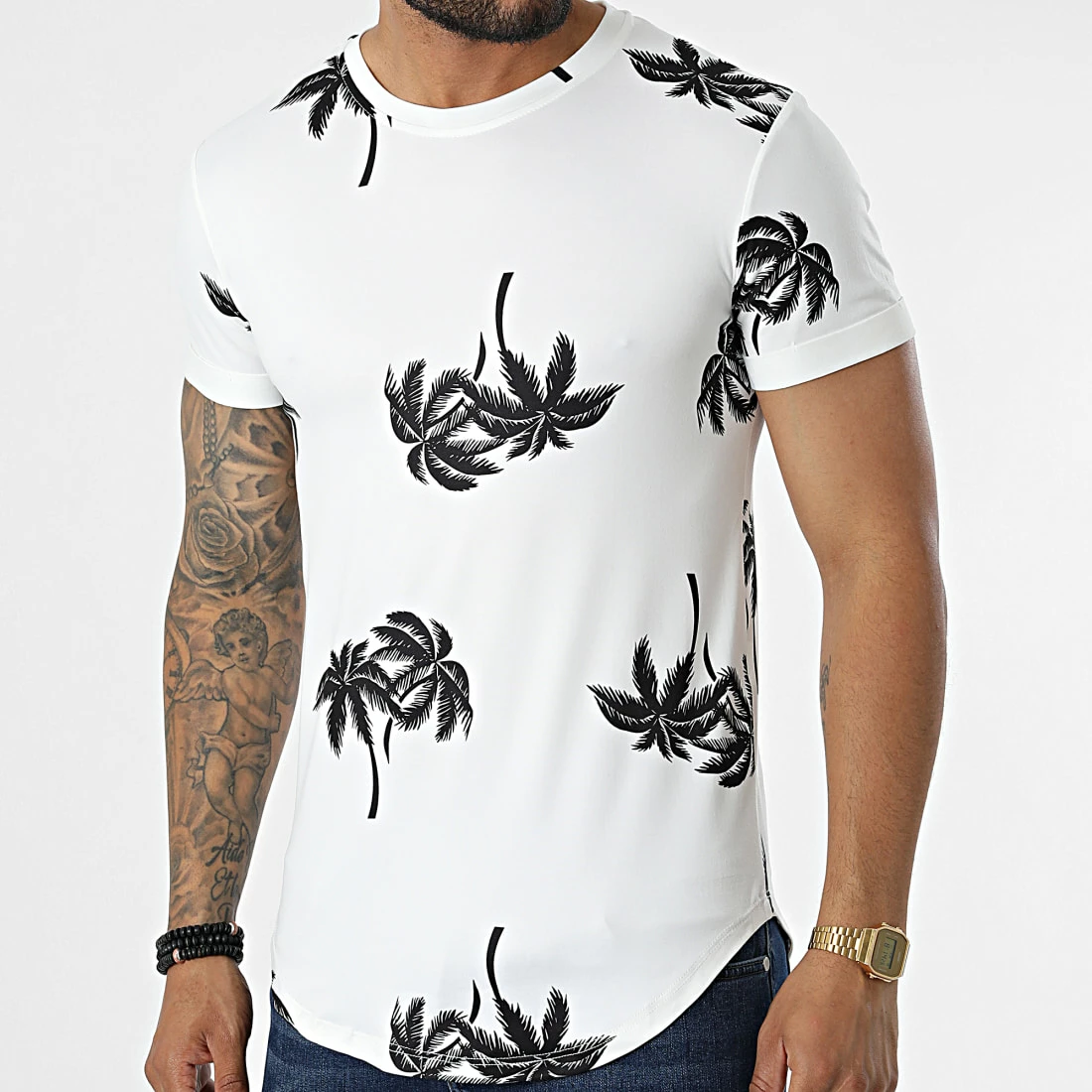 Grosses soldes ✔️ Tee 👕 Shirt Oversize U9479 Blanc Floral de MTX 🛒