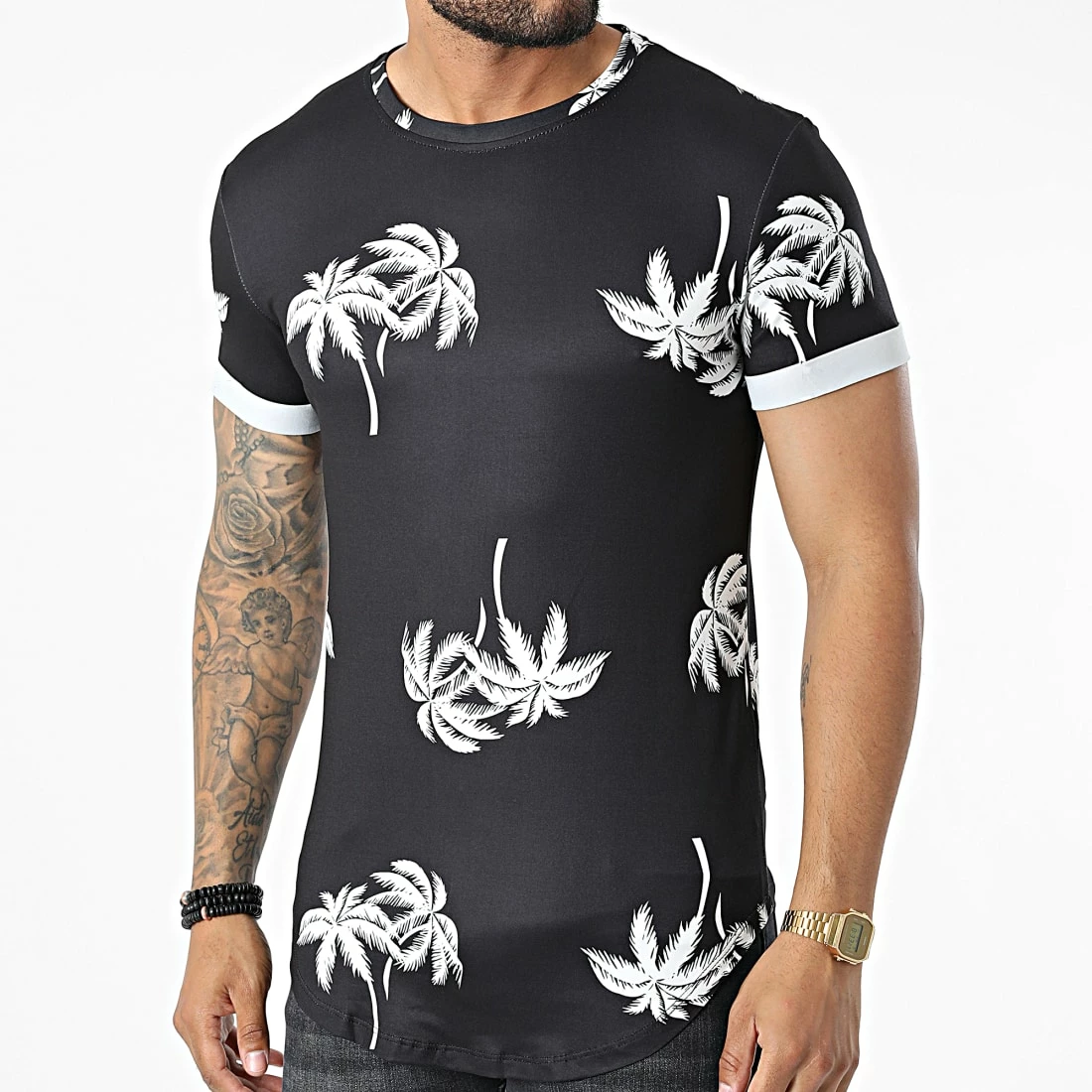 Meilleur prix 🔥 Tee 👚 Shirt Oversize U9479 Noir Floral de MTX 😀 – Image 3