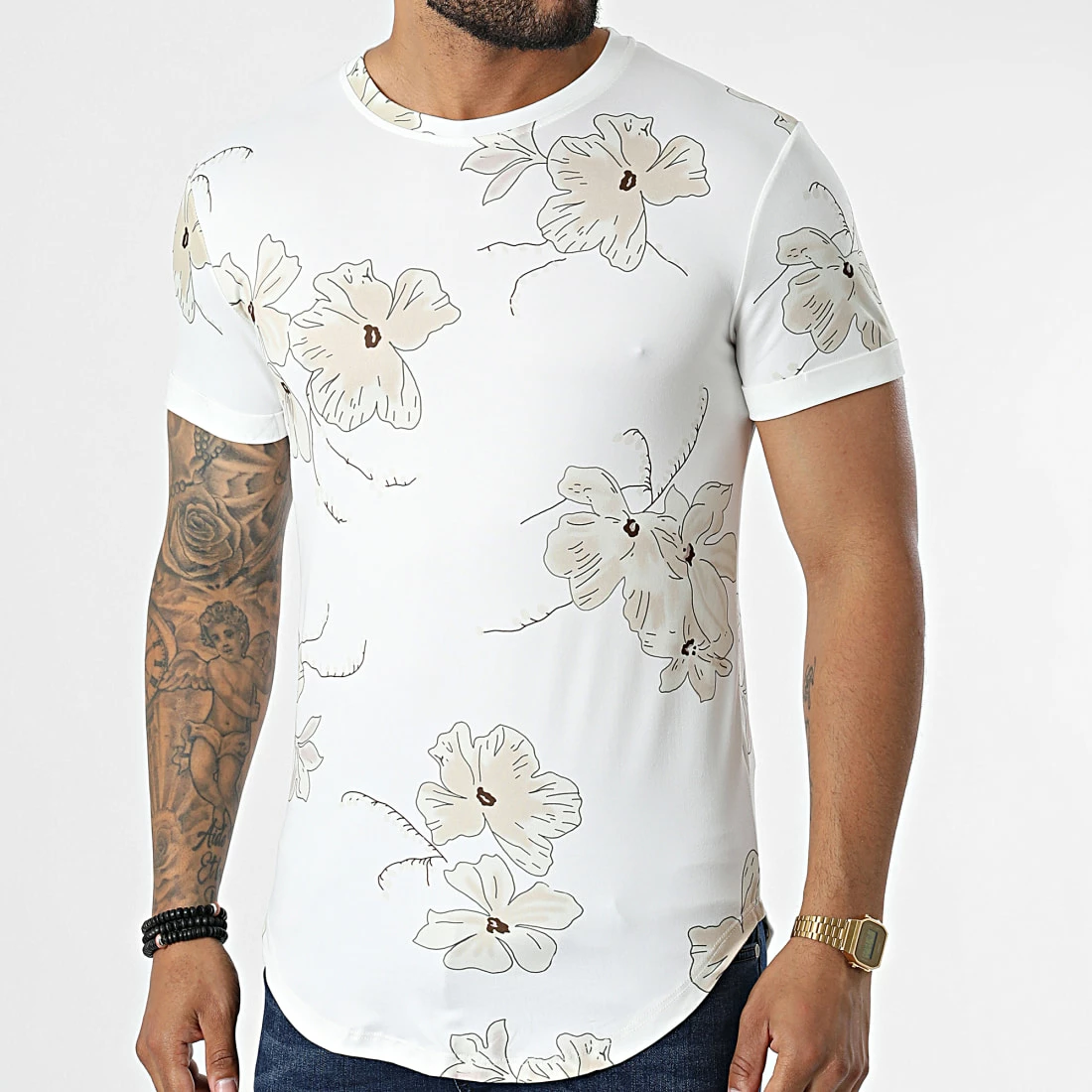 Coupon 🤩 Tee 👕 Shirt Oversize U9480 Blanc Floral de MTX 😉 – Image 3