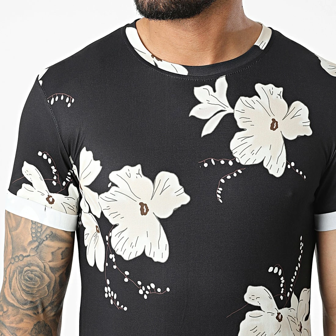 Meilleure vente ⭐ Tee 👚 Shirt Oversize U9480 Noir Floral de MTX ⭐ – Image 2