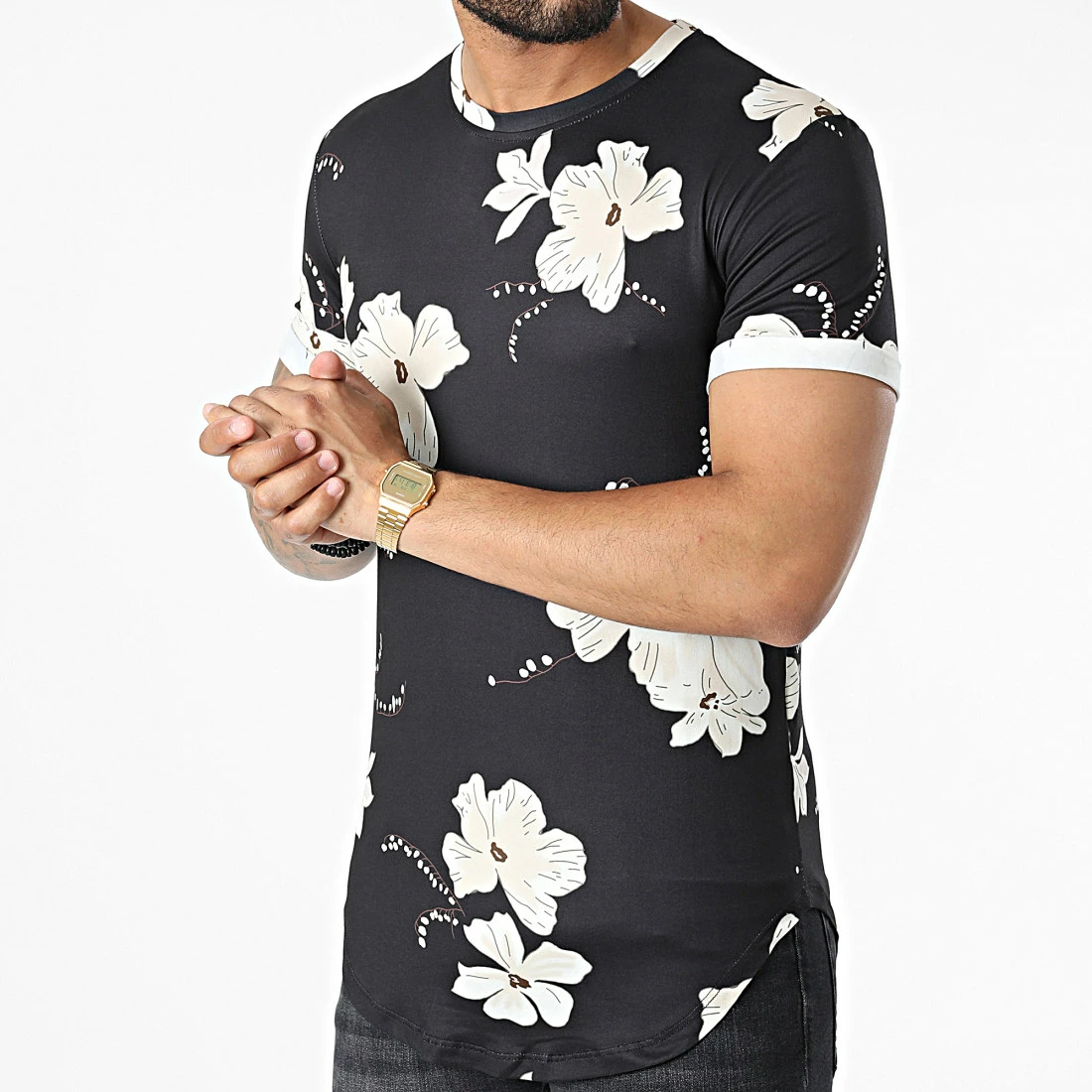 Meilleure vente ⭐ Tee 👚 Shirt Oversize U9480 Noir Floral de MTX ⭐ – Image 3