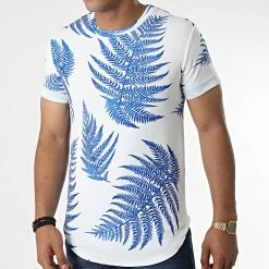 Vente flash 🤩 Tee 👕 Shirt Oversize U9424 Blanc Bleu Roi Floral de MTX 👍