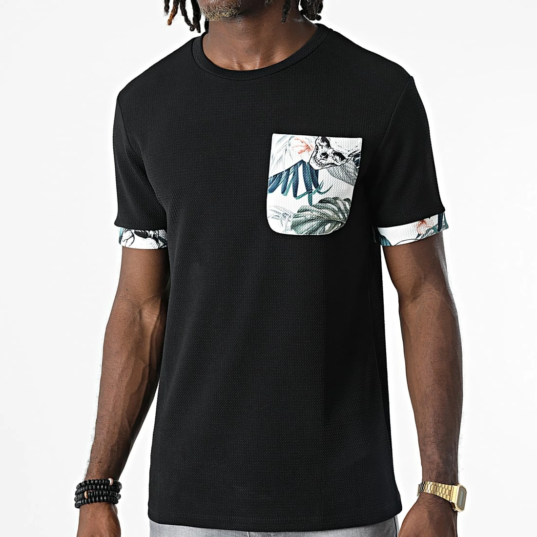 Nouveau 🎉 Tee 👕 Shirt Poche C5793 Noir Floral de MTX 🔥 – Image 3