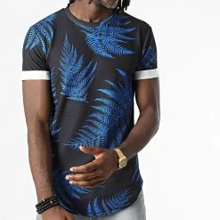 Sortie 🌟 Tee 👚 Shirt Oversize U9424 Noir Bleu Roi Floral de MTX 🧨