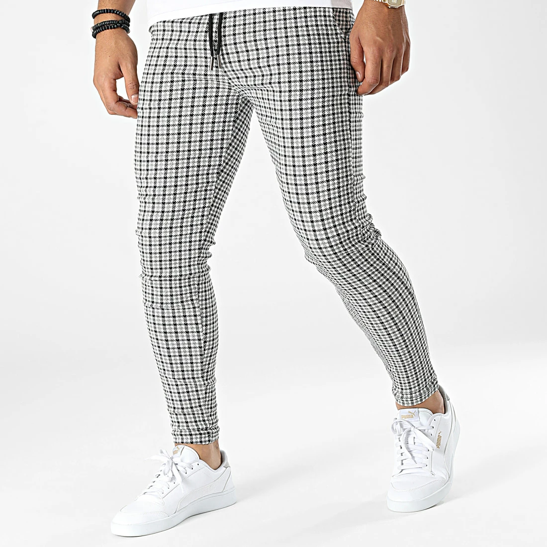 Remise ✔️ Pantalon A Carreaux K755 Noir Blanc Gris de MTX 🎉