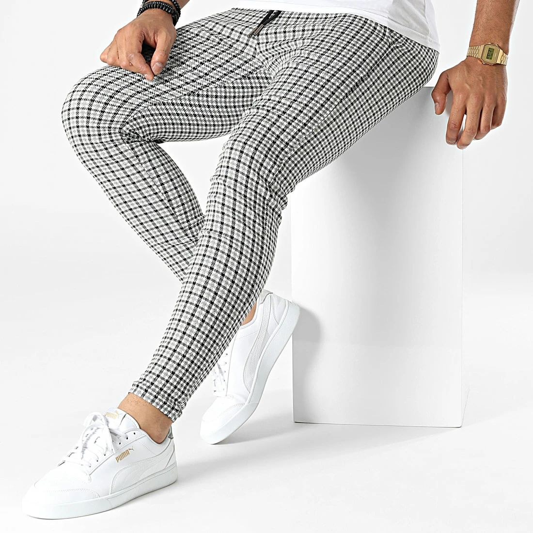 Remise ✔️ Pantalon A Carreaux K755 Noir Blanc Gris de MTX 🎉 – Image 3