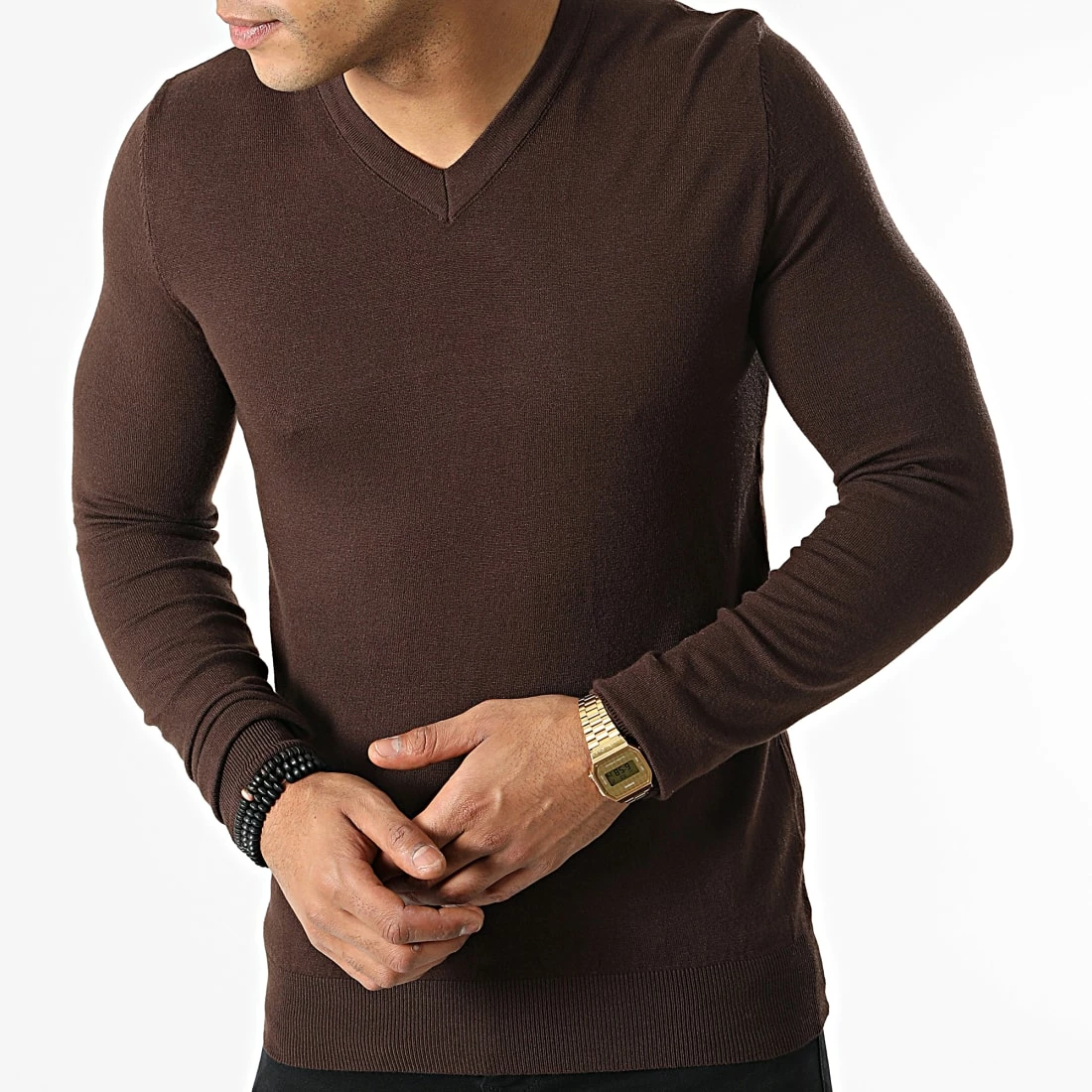 Acheter 🔥 Pull Col V S2005 Marron de MTX 🌟 – Image 3