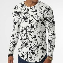 Grosses soldes 🎉 Tee 👕 Shirt Manches Longues Oversize D7114 Blanc Noir de MTX 🛒