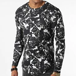 Vente flash 😀 Tee 👕 Shirt Manches Longues Oversize D7114 Noir Blanc de MTX 🎉