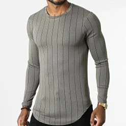 Sortie 👍 Tee 👕 Shirt Manches Longues Oversize A Rayures D7092 Gris de MTX 🔥