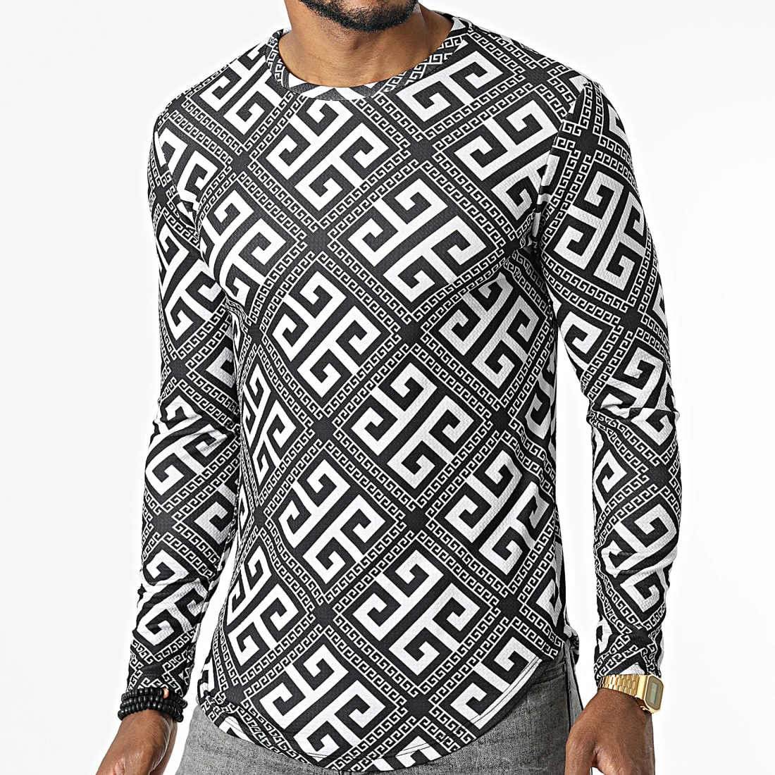 Grosses soldes 🧨 Tee 👕 Shirt Manches Longues Oversize D7112 Blanc Noir Renaissance de MTX 👍