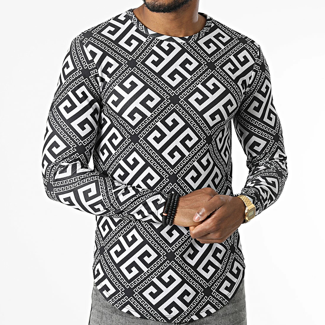 Grosses soldes 🧨 Tee 👕 Shirt Manches Longues Oversize D7112 Blanc Noir Renaissance de MTX 👍 – Image 3