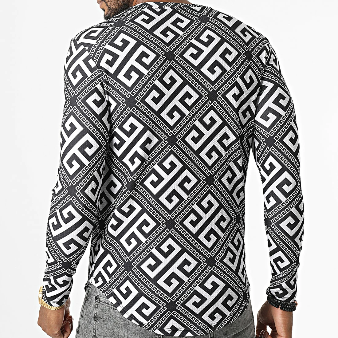 Grosses soldes 🧨 Tee 👕 Shirt Manches Longues Oversize D7112 Blanc Noir Renaissance de MTX 👍 – Image 4